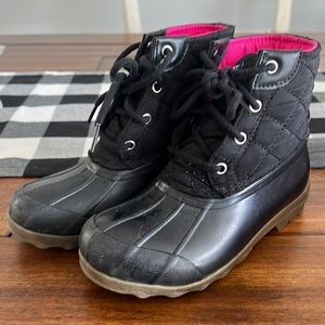 Kids girls Sperry Port Duck boots size 1 black.